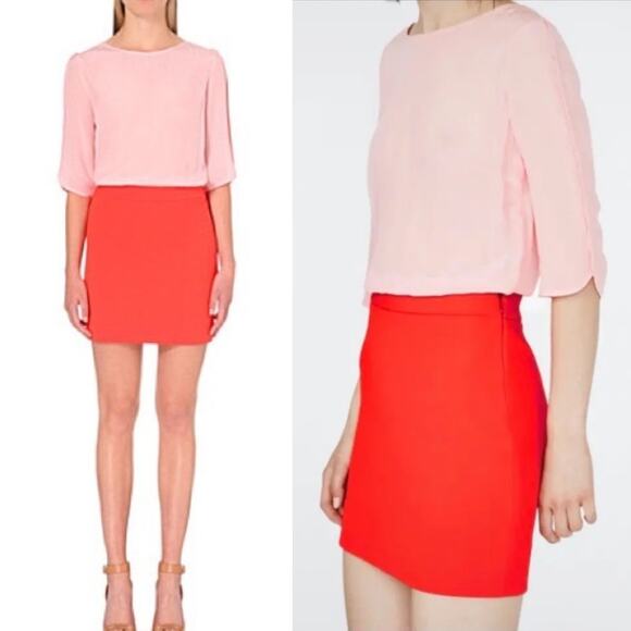 Maje Reggio Silk Pink Orange Contrast Dress Size M - Picture 2 of 11